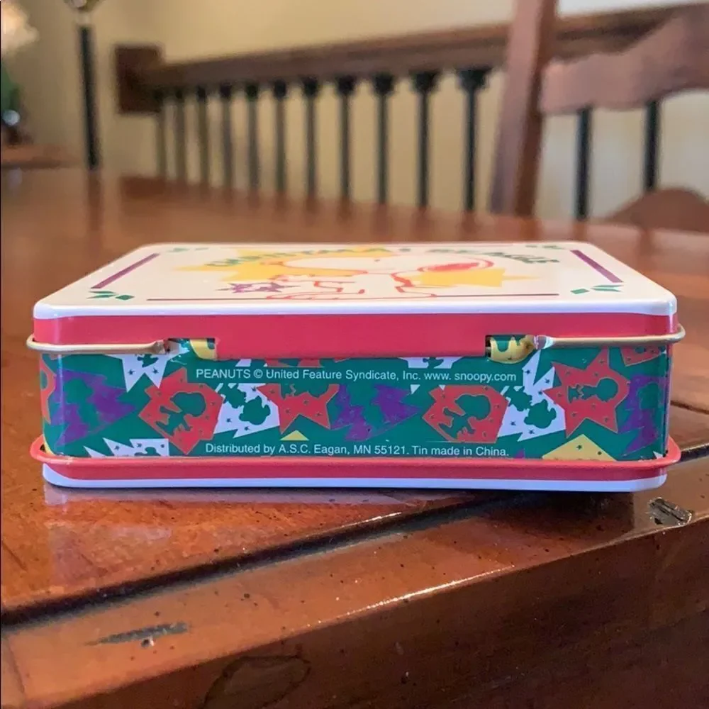 Miniature Snoopy Christmas Tin Lunch Box